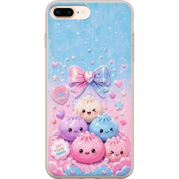 Kompatibel Mobilcover til Apple iPhone 8 Plus Glitrende dumplingfigurer med smilende ansigter, sløjfe, hjerter og stjerner i lyserøde pastelfarver