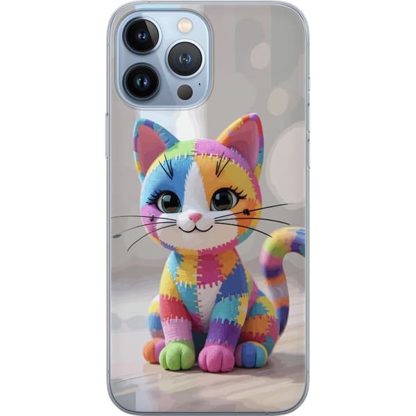 Kompatibelt Mobildeksel til Apple iPhone 13 Pro Max Søt fargerik katt i patchworkstil med store øyne