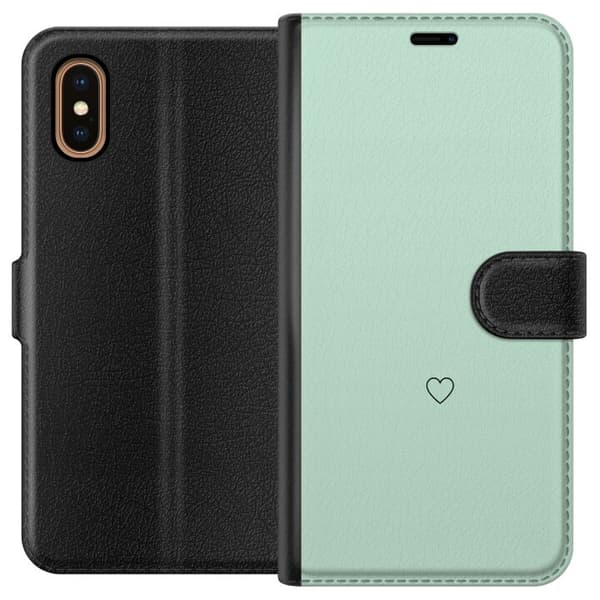 Kompatibel Tegnebogsetui til Apple iPhone XS Max Enkel sort hjertekontur centreret mod mintgrøn baggrund