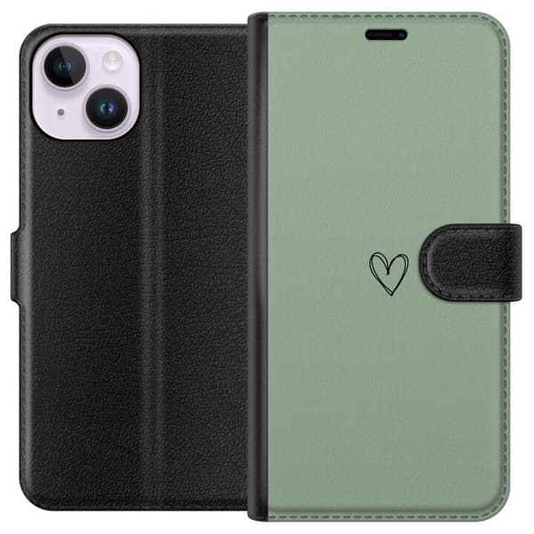 Kompatibel Tegnebogsetui til Apple iPhone 15 Hjerte