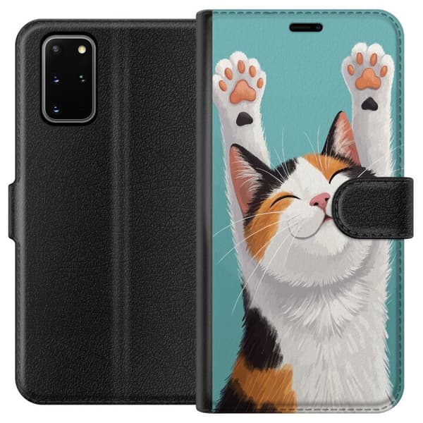 Kompatibelt Plånboksfodral till Samsung Galaxy S20+ Glad trefärgad katt