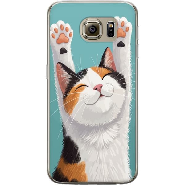 Kompatibelt Mobilskal till Samsung Galaxy S6 Glad trefärgad katt