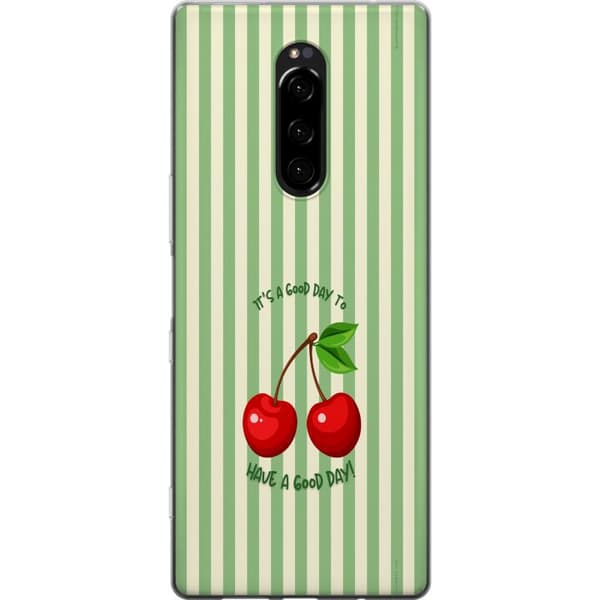 Kompatibelt Mobildeksel til Sony Xperia 1 Søtt kirsebærbilde med hjerteformet design
