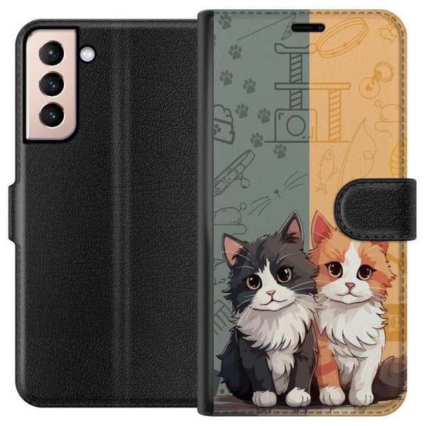 Kompatibelt Plånboksfodral till Samsung Galaxy S21 Katter