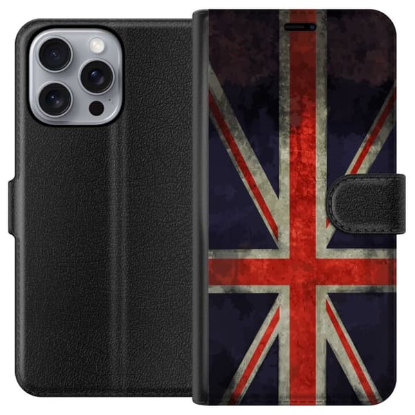 Kompatibel Tegnebogsetui til Apple iPhone 16 Pro Max Britisk flag med rustik følelse