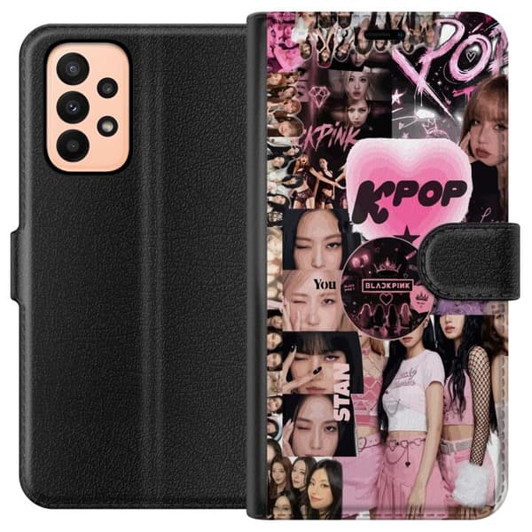 Kompatibelt Plånboksfodral till Samsung Galaxy A23 Rosa K-pop collage