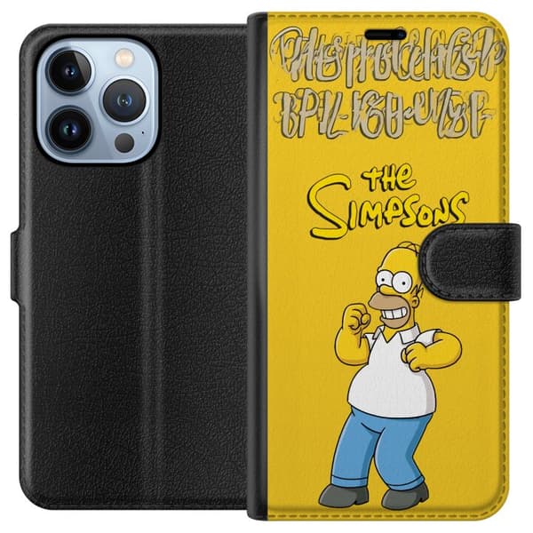 Kompatibel Tegnebogsetui til Apple iPhone 13 Pro Homer Simpson i klassisk positur mod gul baggrund