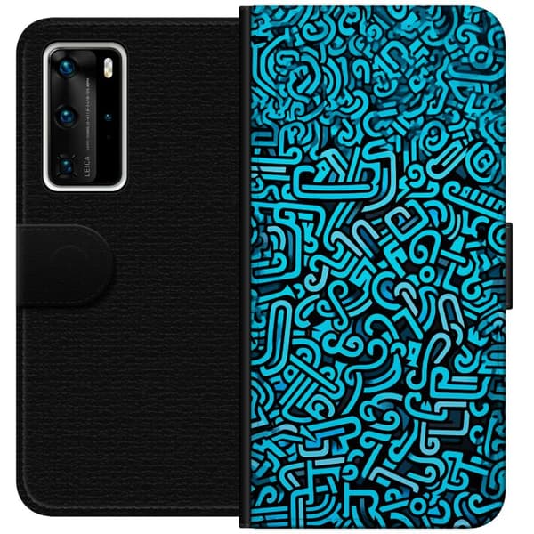 Kompatibel Tegnebogsetui til Huawei P40 Pro Blå abstrakt graffiti