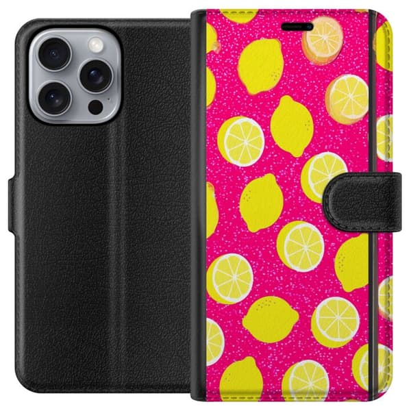 Kompatibel Tegnebogsetui til Apple iPhone 16 Pro Max Citronmönster rosa