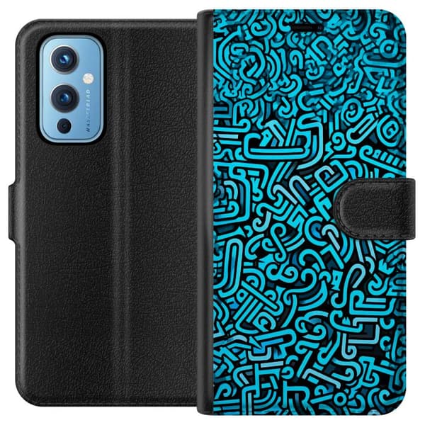 Kompatibelt Plånboksfodral till OnePlus 9 Blå abstrakt graffiti