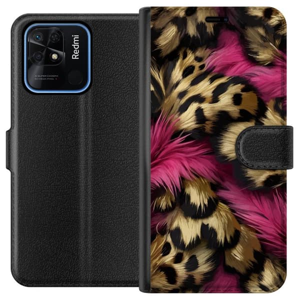 Kompatibel Tegnebogsetui til Xiaomi Redmi 10C Blødt leopardmønster med lyserøde detaljer