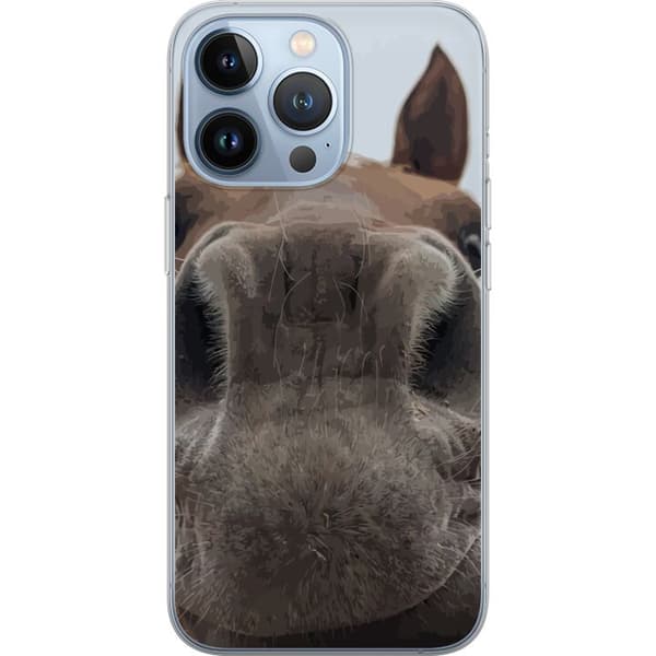 Kompatibelt Mobildeksel til Apple iPhone 13 Pro Nærbilde av brun hest med stor mule og lekent perspektiv