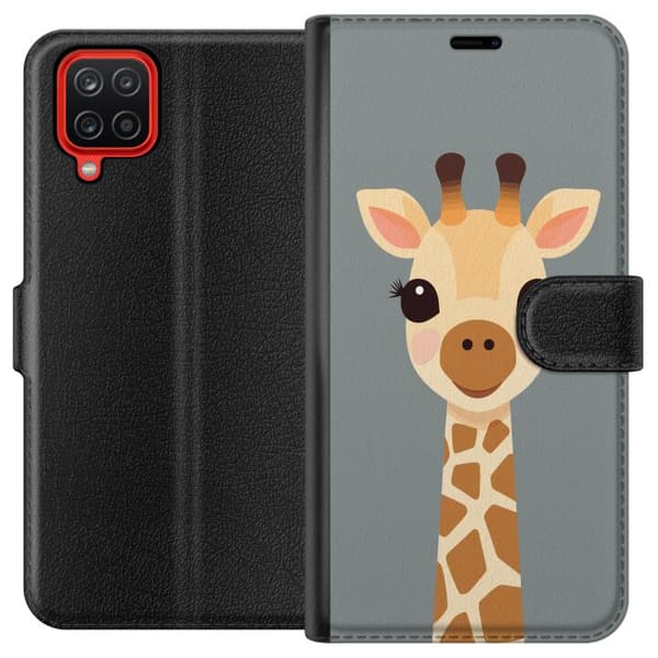 Kompatibel Tegnebogsetui til Samsung Galaxy A12 Söt giraff med stora ögon