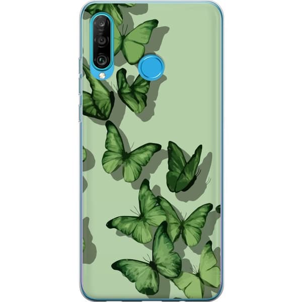 Kompatibelt Mobilskal till Huawei P30 lite Gröna Fjärilar