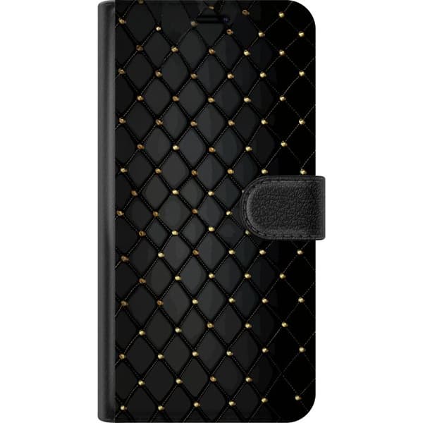 Kompatibel Tegnebogsetui til Google Pixel 9 Elegant sort diamantmønster med guldfarvede linjer og detaljer