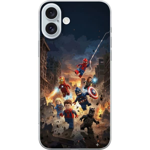 Kompatibelt Mobildeksel til Apple iPhone 16 Plus Spennende LEGO Marvel motiv for superheltfans
