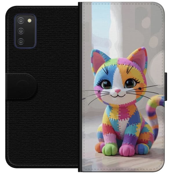 Kompatibel Tegnebogsetui til Samsung Galaxy A03s Sød farverig kat i patchworkstil med store øjne
