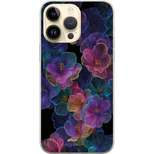Kompatibelt Mobildeksel til Apple iPhone 15 Pro Max Elegant blomstermønster med mørk bakgrunn