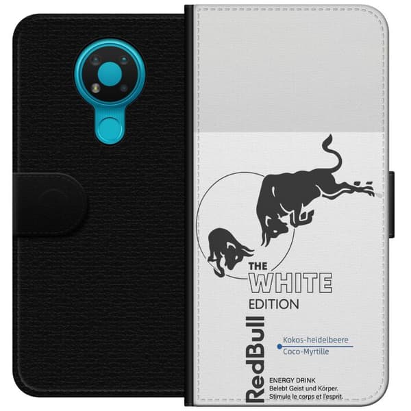 Kompatibelt Plånboksfodral till Nokia 3.4 Modern Red Bull White Edition design