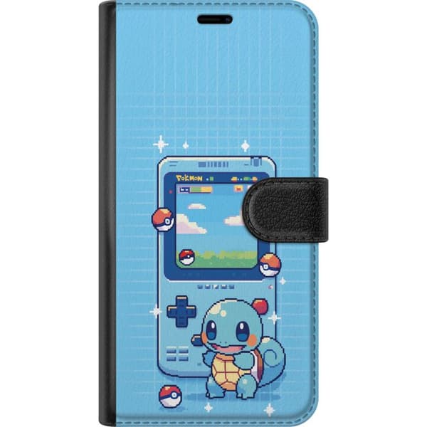 Kompatibelt Plånboksfodral till Apple iPhone 16 Retro pixeldesign med Squirtle och klassisk spelkonsol