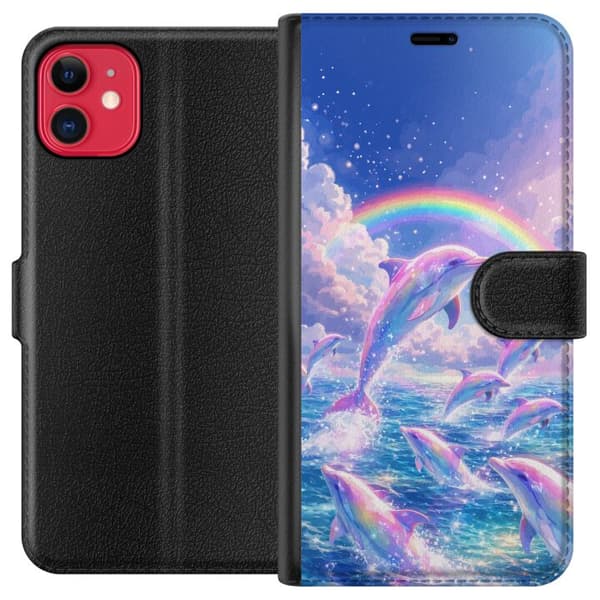 Kompatibelt Plånboksfodral till Apple iPhone 11 Glittrande regnbågsdelfiner