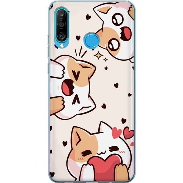 Kompatibelt Mobilskal till Huawei P30 lite Kawaii Katt