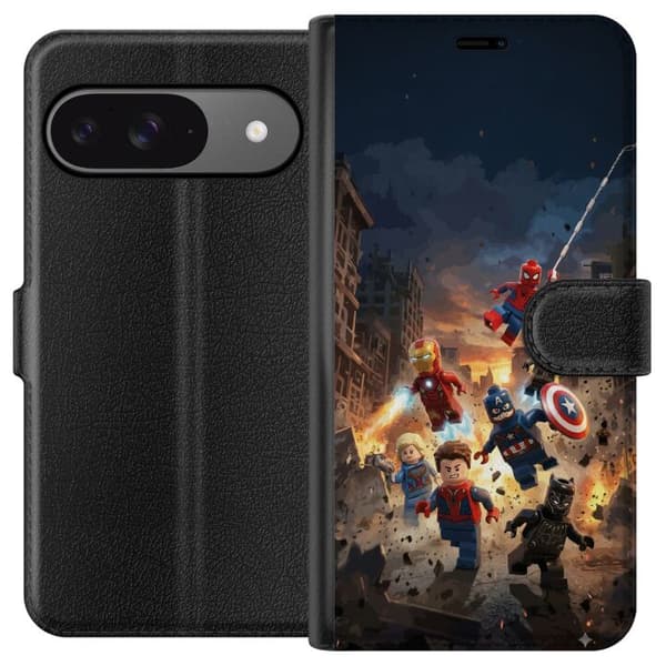Kompatibel Tegnebogsetui til Google Pixel 9 Pro Actionfyldt LEGO Marvel-motiv til superheltfans