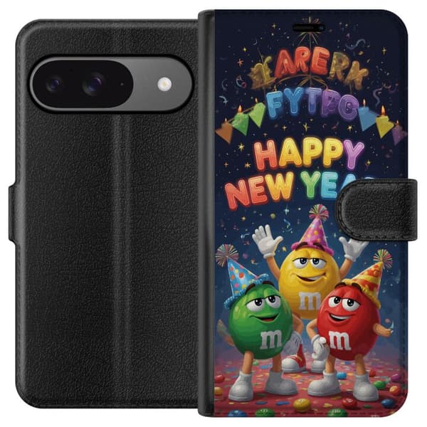 Kompatibel Tegnebogsetui til Google Pixel 9 Glad nytårsdesign med M&M's og feststemning
