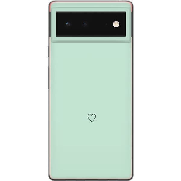 Kompatibel Mobilcover til Google Pixel 6 Enkel sort hjertekontur centreret mod mintgrøn baggrund