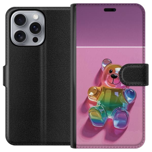 Kompatibelt Plånboksfodral till Apple iPhone 16 Pro Max Gullig nalledesign med regnbågstema