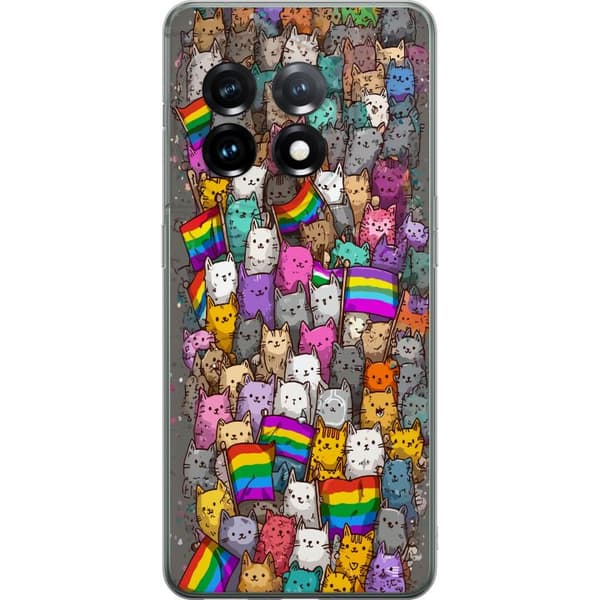 Kompatibelt Mobildeksel til OnePlus 11 Illustrerte katter med prideflagg i fargerik samling