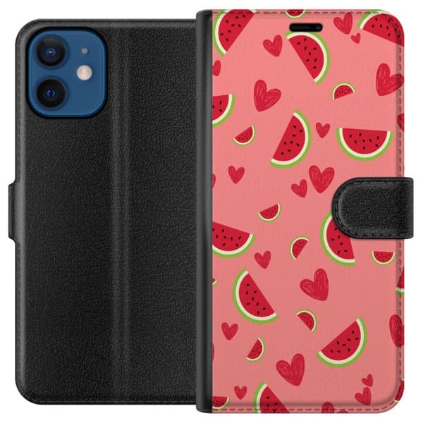 Kompatibelt Lommeboketui til Apple iPhone 12 Vattenmelon och hjärtan