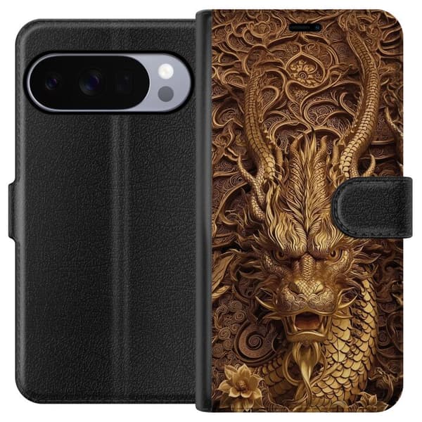 Kompatibelt Plånboksfodral till Google Pixel 11 Pro Elegant drakmotiv i guld