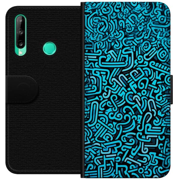 Kompatibelt Plånboksfodral till Huawei P40 lite E Blå abstrakt graffiti