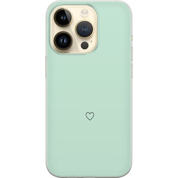 Kompatibel Mobilcover til Apple iPhone 14 Pro Enkel sort hjertekontur centreret mod mintgrøn baggrund