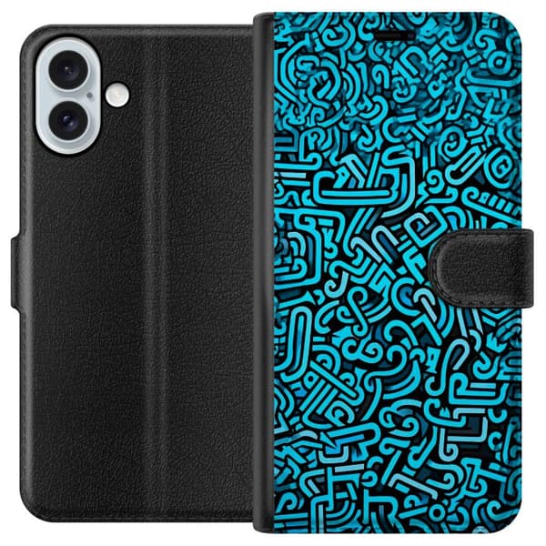 Kompatibelt Plånboksfodral till Apple iPhone 16 Plus Blå abstrakt graffiti