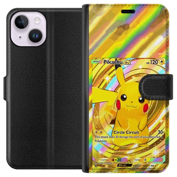 Kompatibel Tegnebogsetui til Apple iPhone 14 Skinnende Pikachu EX-design med samlertankelset