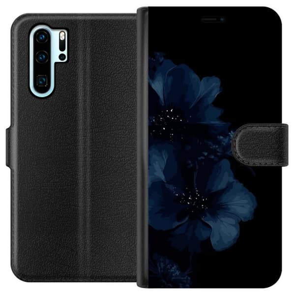 Kompatibel Tegnebogsetui til Huawei P30 Pro Mörkblå blommor