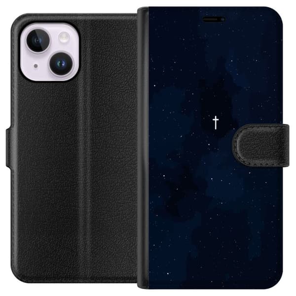 Kompatibel Tegnebogsetui til Apple iPhone 14 Plus Vitt kors på stjärnhimmel