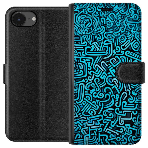 Kompatibelt Lommeboketui til Apple iPhone 16e Blå abstrakt graffiti