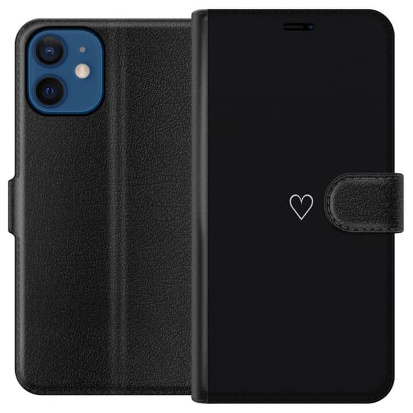 Kompatibel Tegnebogsetui til Apple iPhone 12 Hjerte Sort