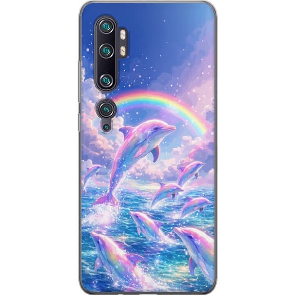 Kompatibelt Mobildeksel til Xiaomi Mi Note 10 Pro Glittrande regnbågsdelfiner