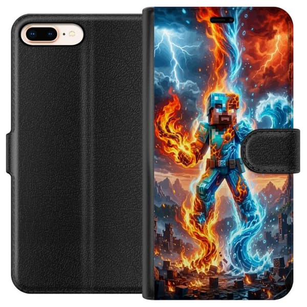 Kompatibelt Plånboksfodral till Apple iPhone 8 Plus Fantasyfigur med kontrasterande eld, vatten och dramatiska blixtar