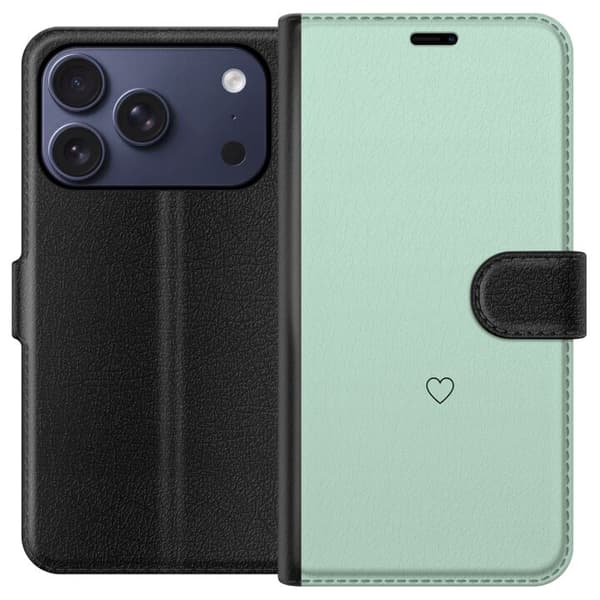 Kompatibel Tegnebogsetui til Apple iPhone 17 Pro Enkel sort hjertekontur centreret mod mintgrøn baggrund