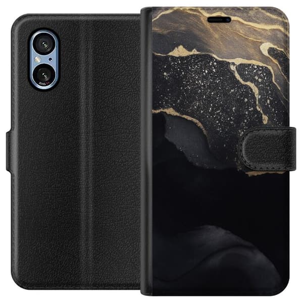 Kompatibel Tegnebogsetui til Sony Xperia 5 V Sort guld abstrakt