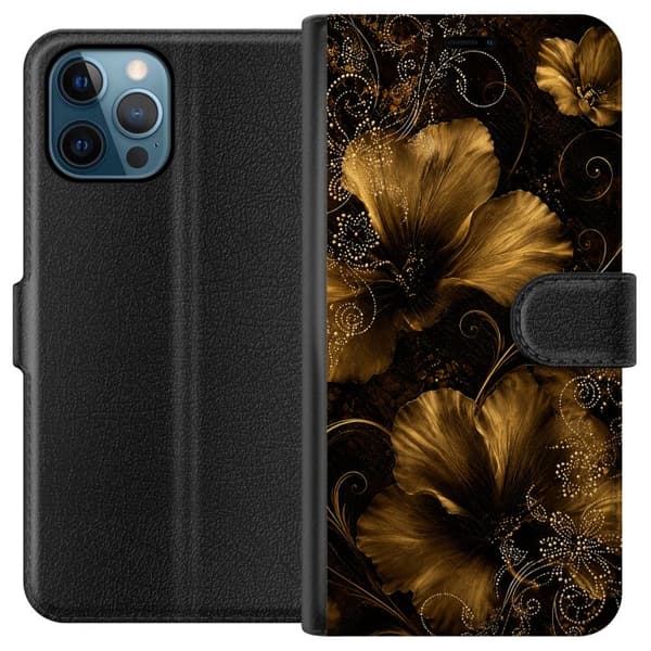 Kompatibel Tegnebogsetui til Apple iPhone 12 Pro Gylden blomstring