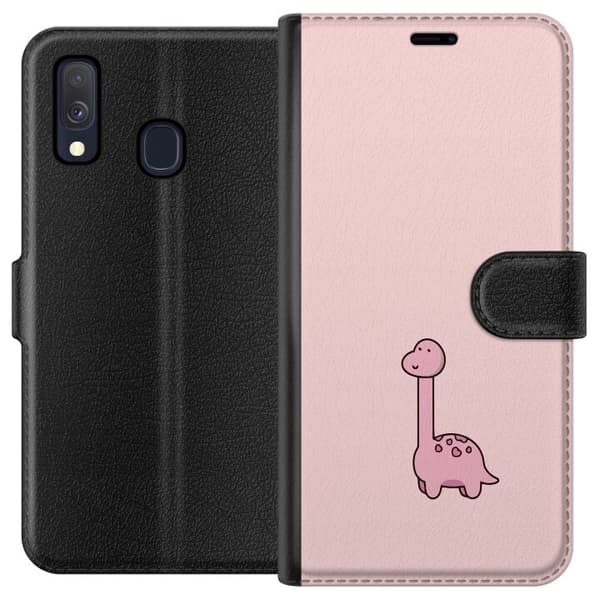 Kompatibelt Plånboksfodral till Samsung Galaxy A40 Rosa dinosaurie
