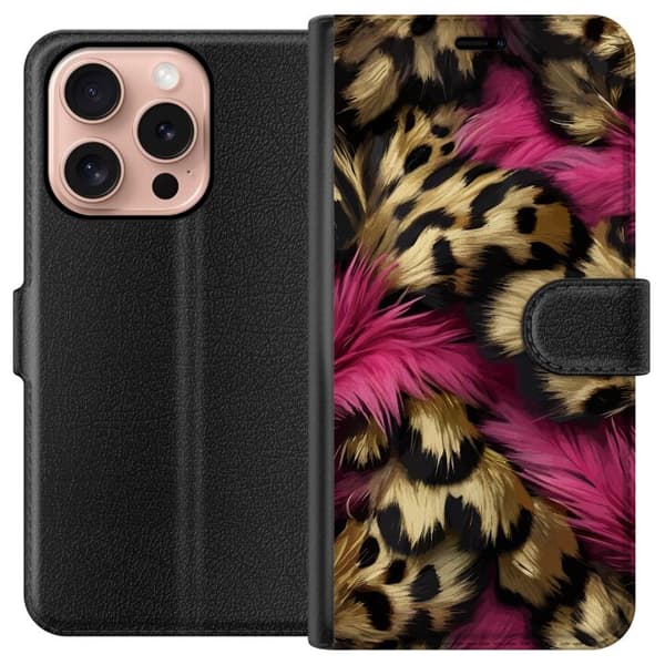 Kompatibel Tegnebogsetui til Apple iPhone 16 Pro Blødt leopardmønster med lyserøde detaljer