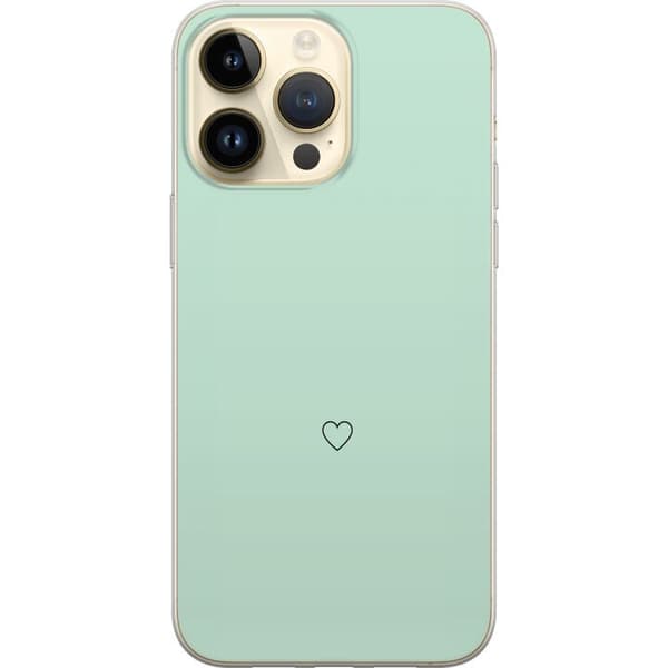 Kompatibel Mobilcover til Apple iPhone 14 Pro Max Enkel sort hjertekontur centreret mod mintgrøn baggrund