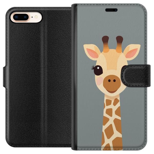 Kompatibel Tegnebogsetui til Apple iPhone 8 Plus Söt giraff med stora ögon